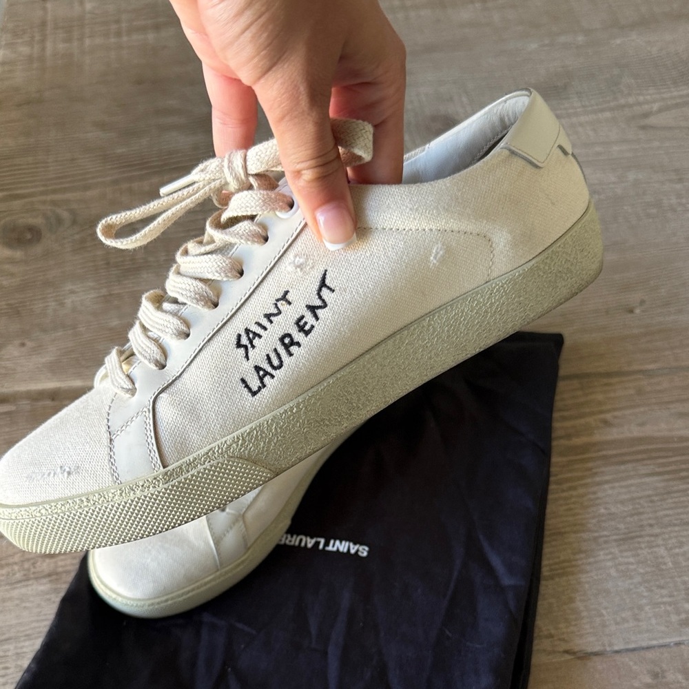 Saint Laurent Off-White Canvas Sneakers - Picture 3 of 7